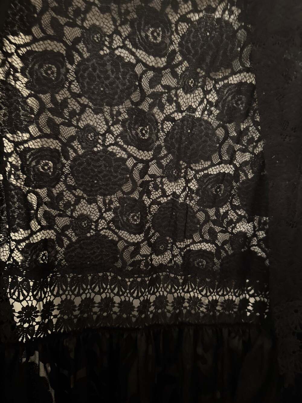 Vocal Black Lace and Flocked Velvet Rose Duster Cardigan Jacket - Picture 5 of 9
